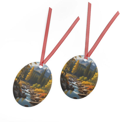 Metal Ornament — Autumn River Forest Scenery Holiday Decoration - Home Decor