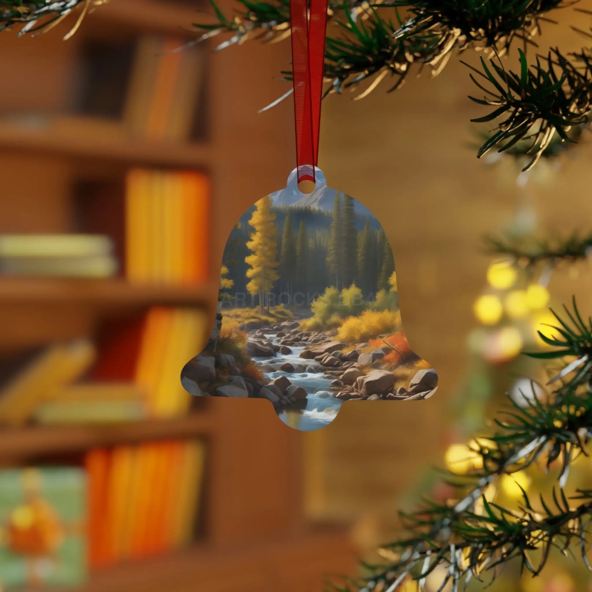 Metal Ornament — Autumn River Forest Scenery Holiday Decoration - Home Decor