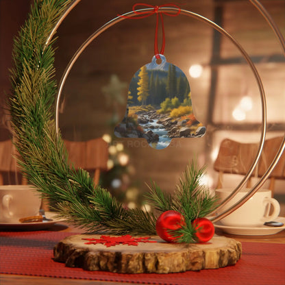 Metal Ornament — Autumn River Forest Scenery Holiday Decoration - Home Decor