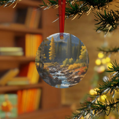 Metal Ornament — Autumn River Forest Scenery Holiday Decoration - Home Decor