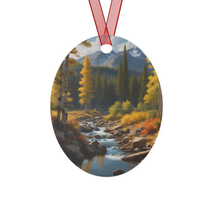 Metal Ornament — Autumn River Forest Scenery Holiday Decoration - Home Decor