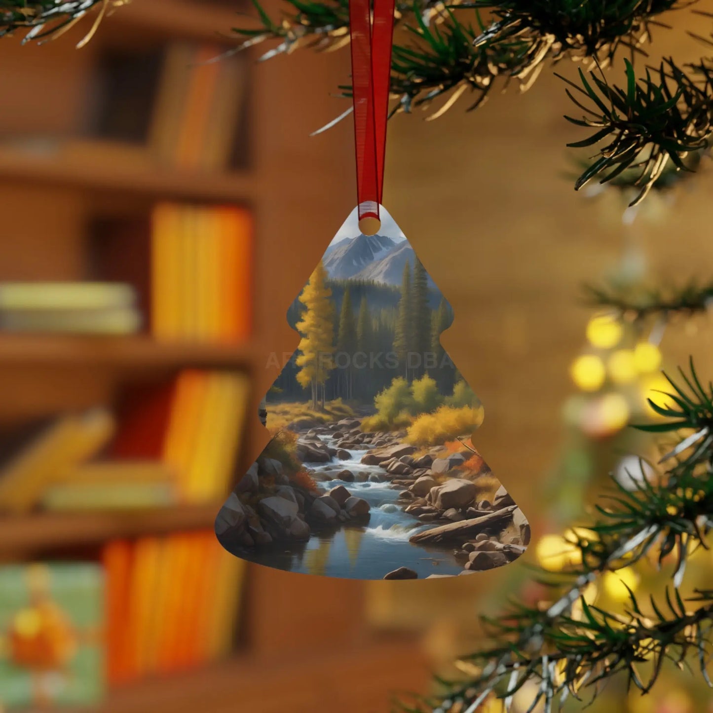 Metal Ornament — Autumn River Forest Scenery Holiday Decoration - Home Decor