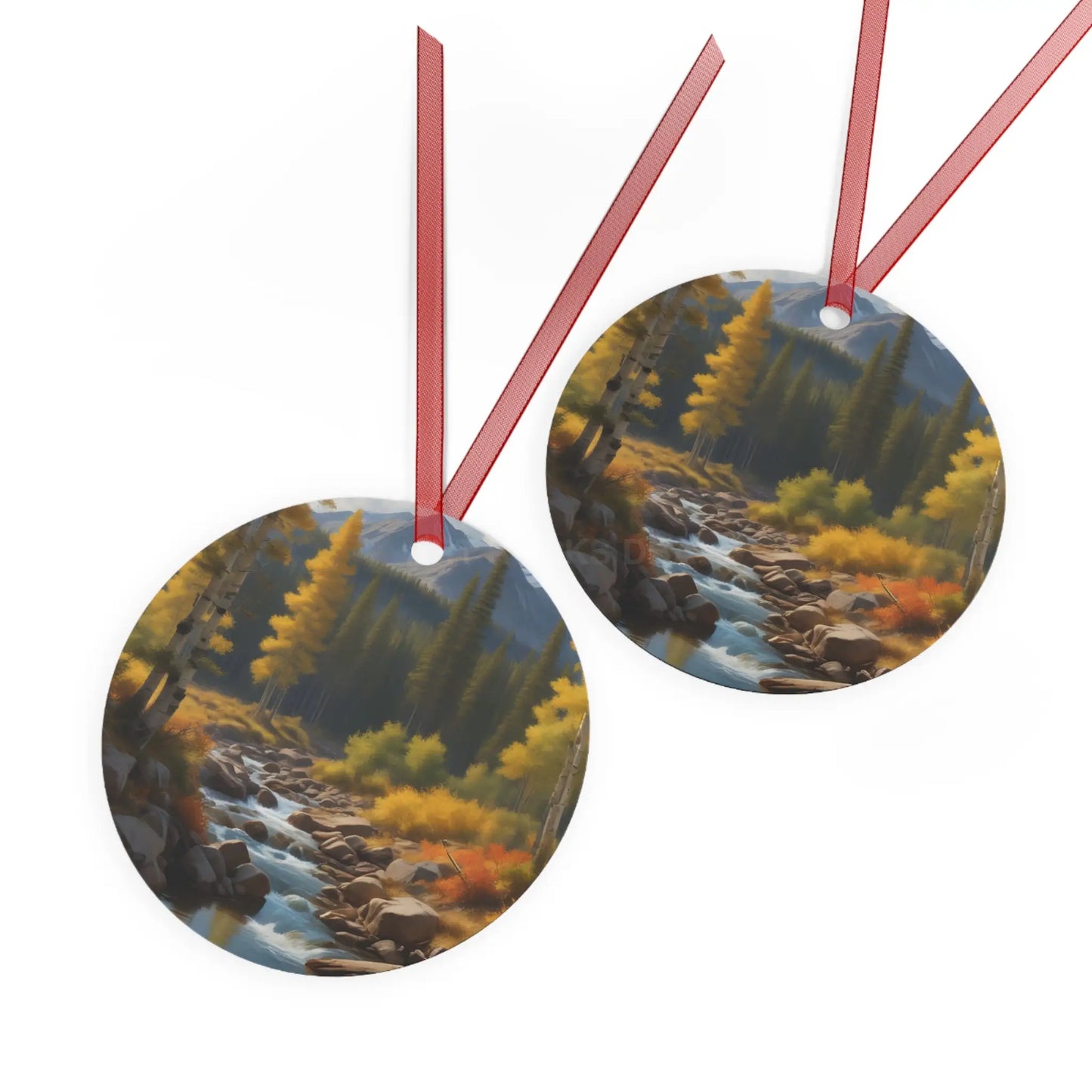 Metal Ornament — Autumn River Forest Scenery Holiday Decoration - Home Decor