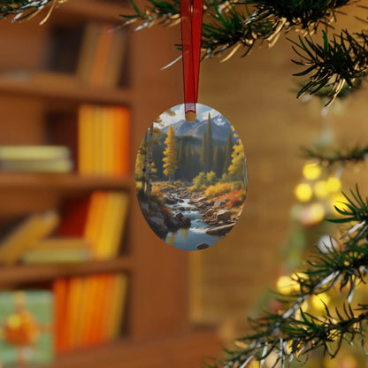 Metal Ornament — Autumn River Forest Scenery Holiday Decoration - Oval / One Size - Home Decor