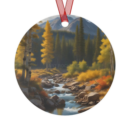 Metal Ornament — Autumn River Forest Scenery Holiday Decoration - Round / One Size - Home Decor