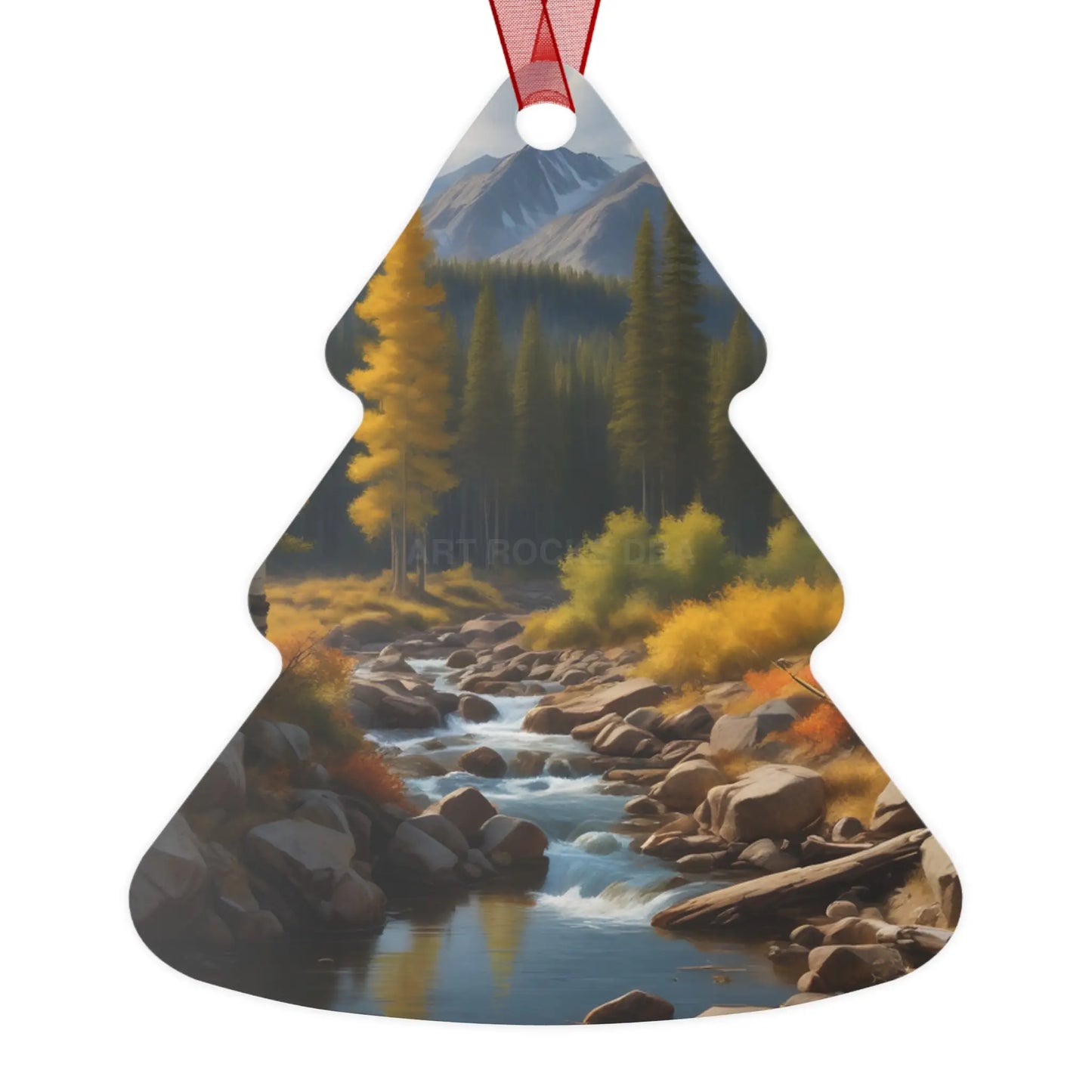 Metal Ornament — Autumn River Forest Scenery Holiday Decoration - Tree / One Size - Home Decor