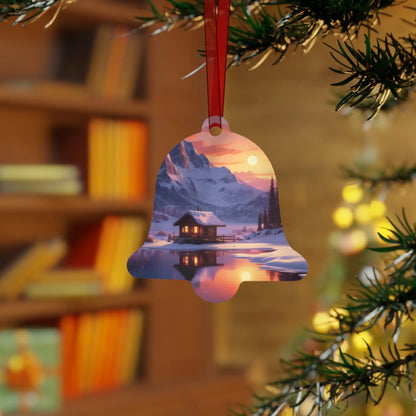 Metal Ornament — Cozy Mountain Cabin Winter Sunset Holiday Decor - Home Decor