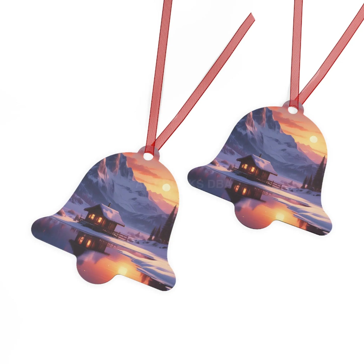 Metal Ornament — Cozy Mountain Cabin Winter Sunset Holiday Decor - Home Decor