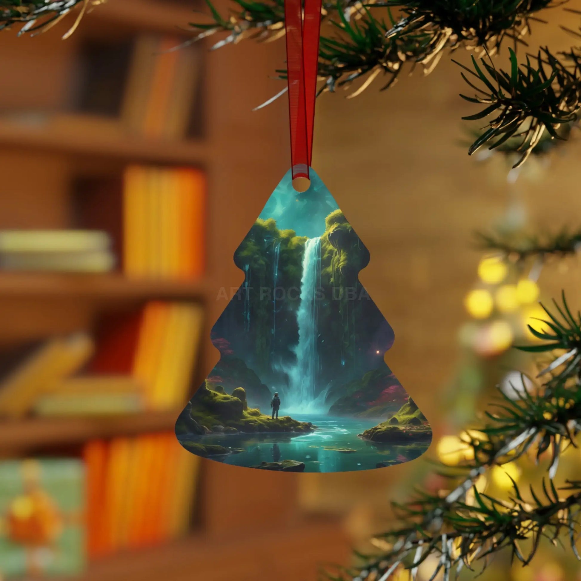 Metal Ornament — Fantasy Waterfall Scene Ornament - Home Decor