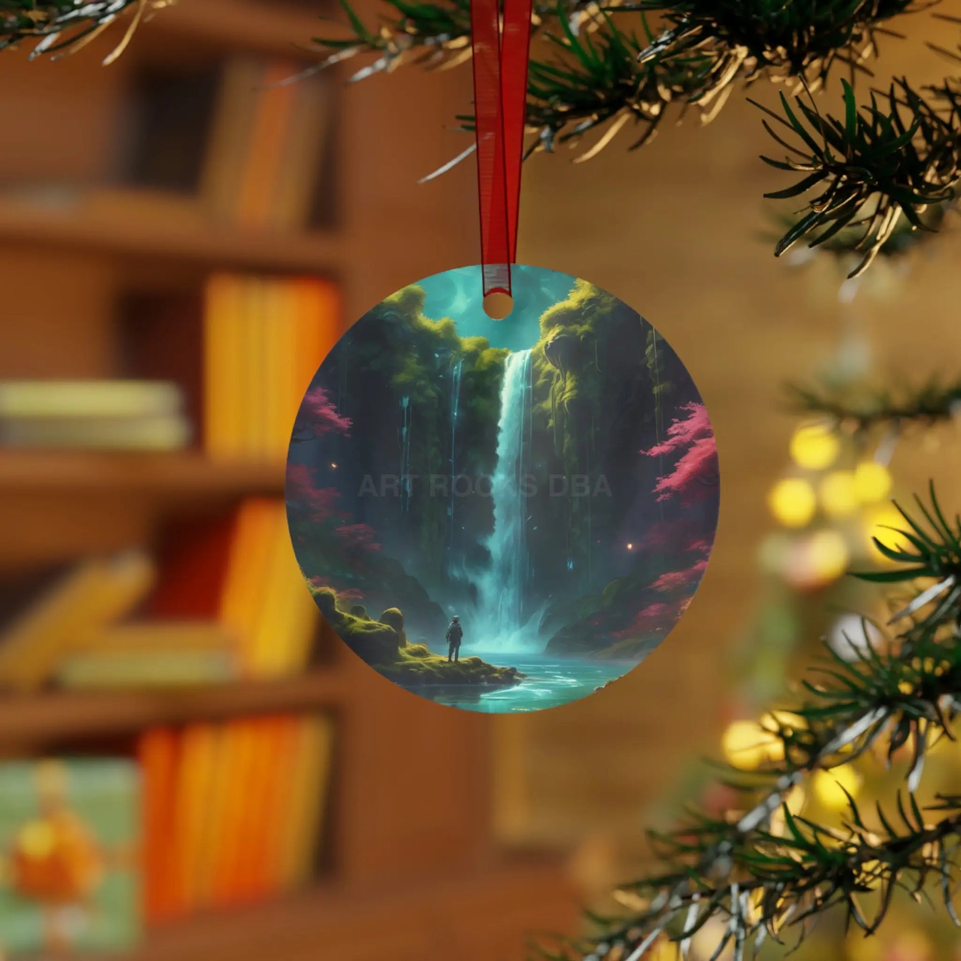 Metal Ornament — Fantasy Waterfall Scene Ornament - Home Decor