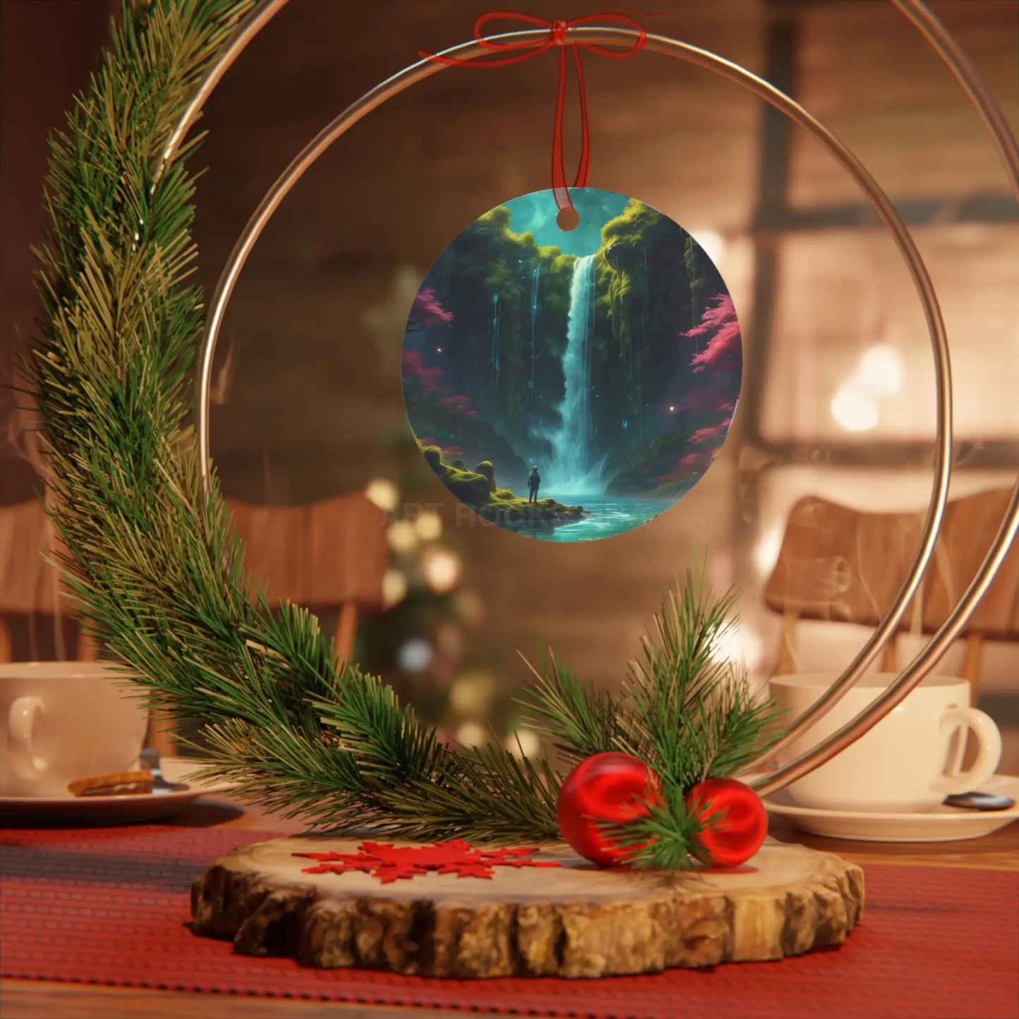 Metal Ornament — Fantasy Waterfall Scene Ornament - Home Decor