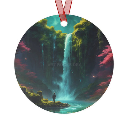 Metal Ornament — Fantasy Waterfall Scene Ornament - Round / One Size - Home Decor