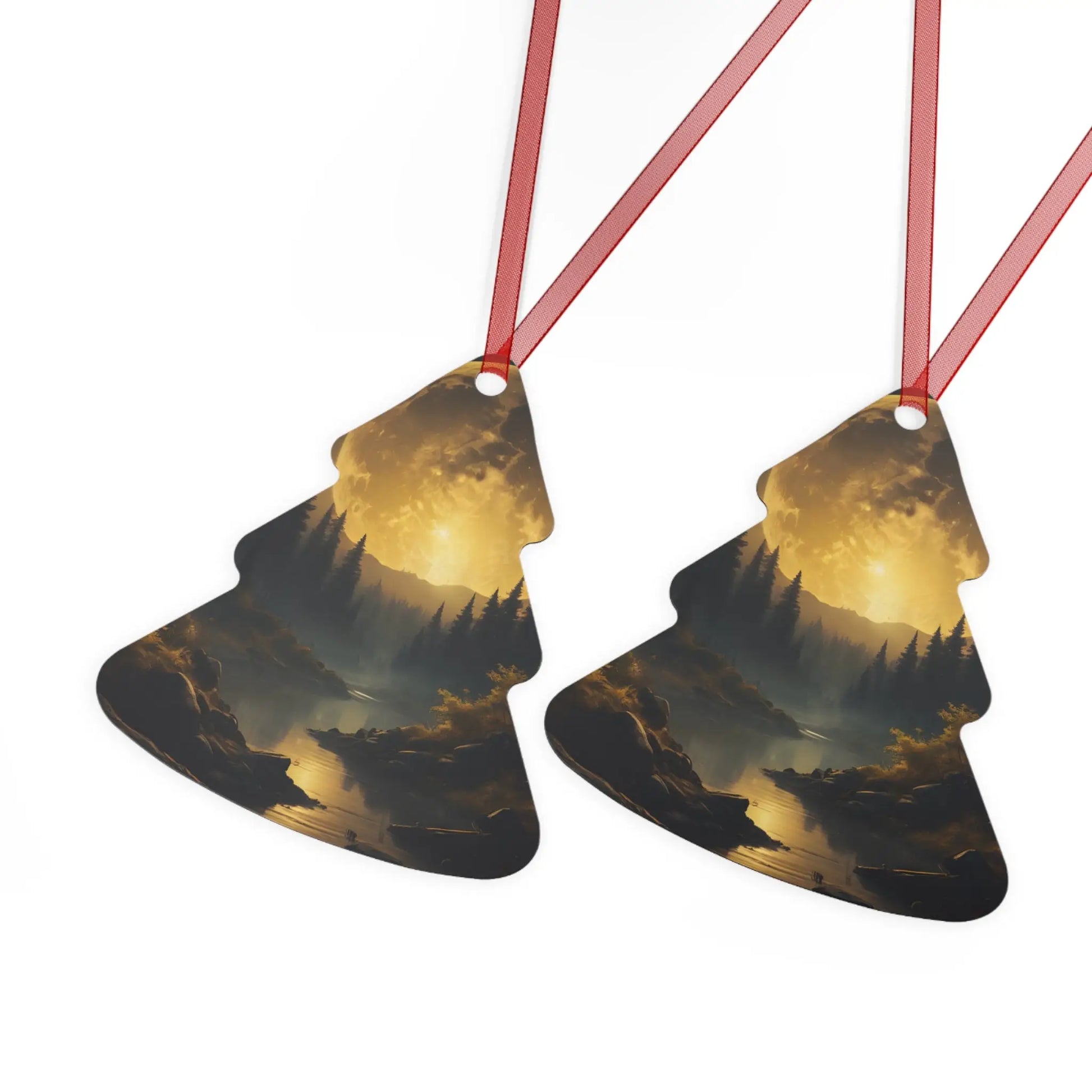 Metal Ornament — Golden Moonlit Forest Holiday Decoration - Home Decor