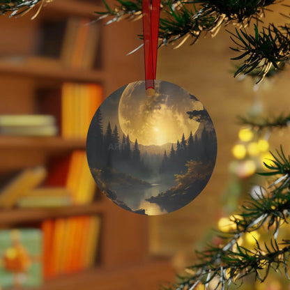 Metal Ornament — Golden Moonlit Forest Holiday Decoration - Home Decor