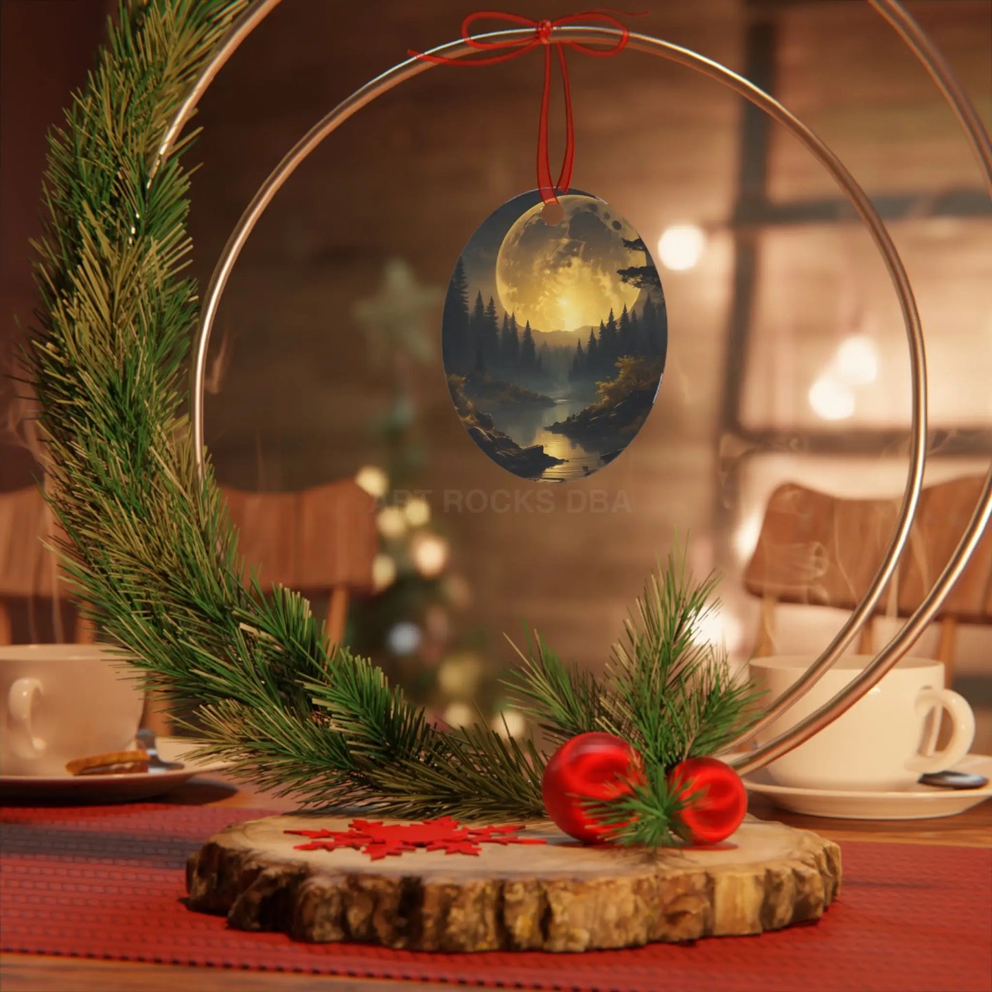 Metal Ornament — Golden Moonlit Forest Holiday Decoration - Home Decor