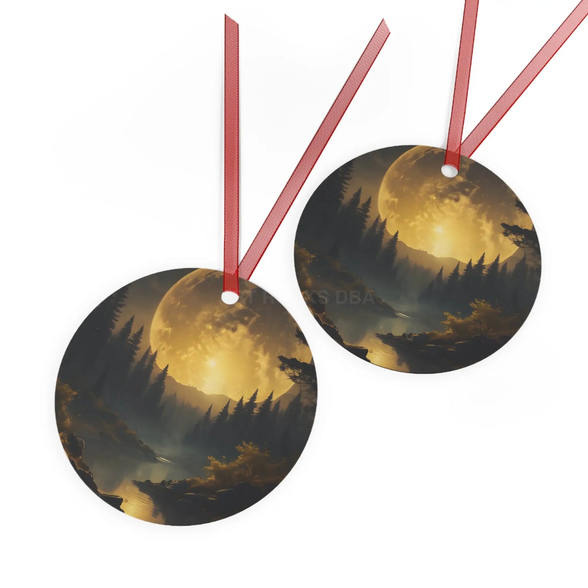 Metal Ornament — Golden Moonlit Forest Holiday Decoration - Home Decor