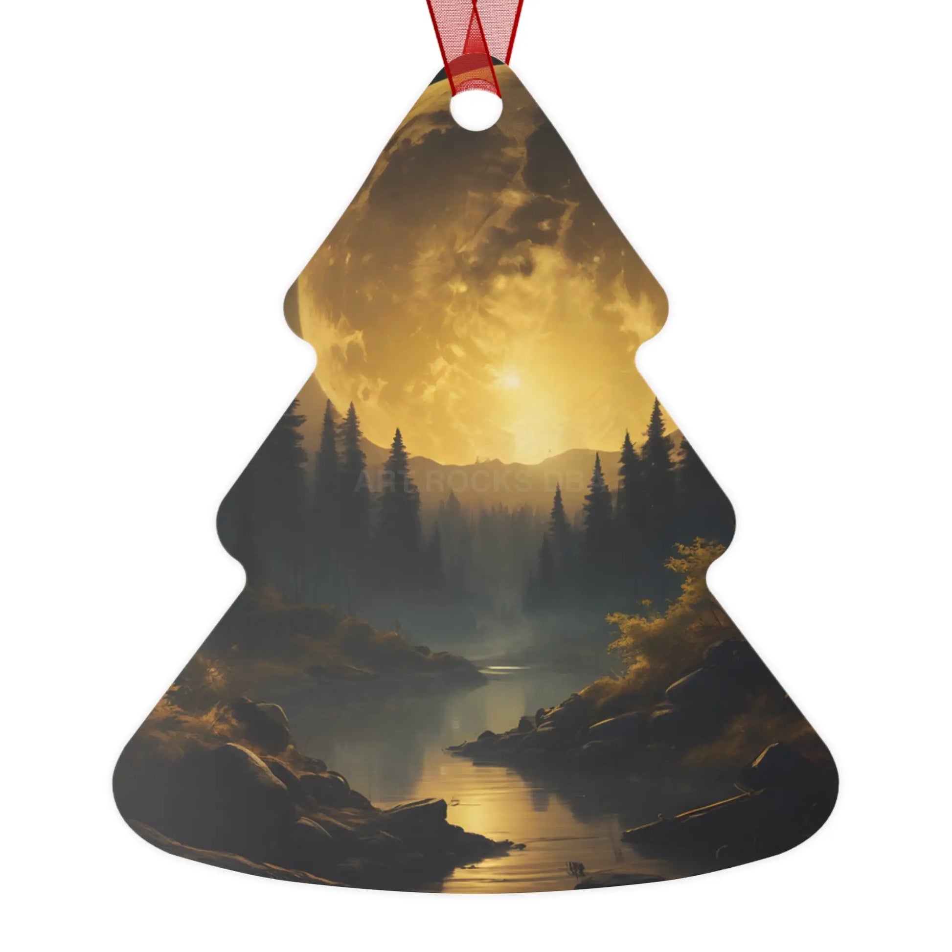 Metal Ornament — Golden Moonlit Forest Holiday Decoration - Home Decor