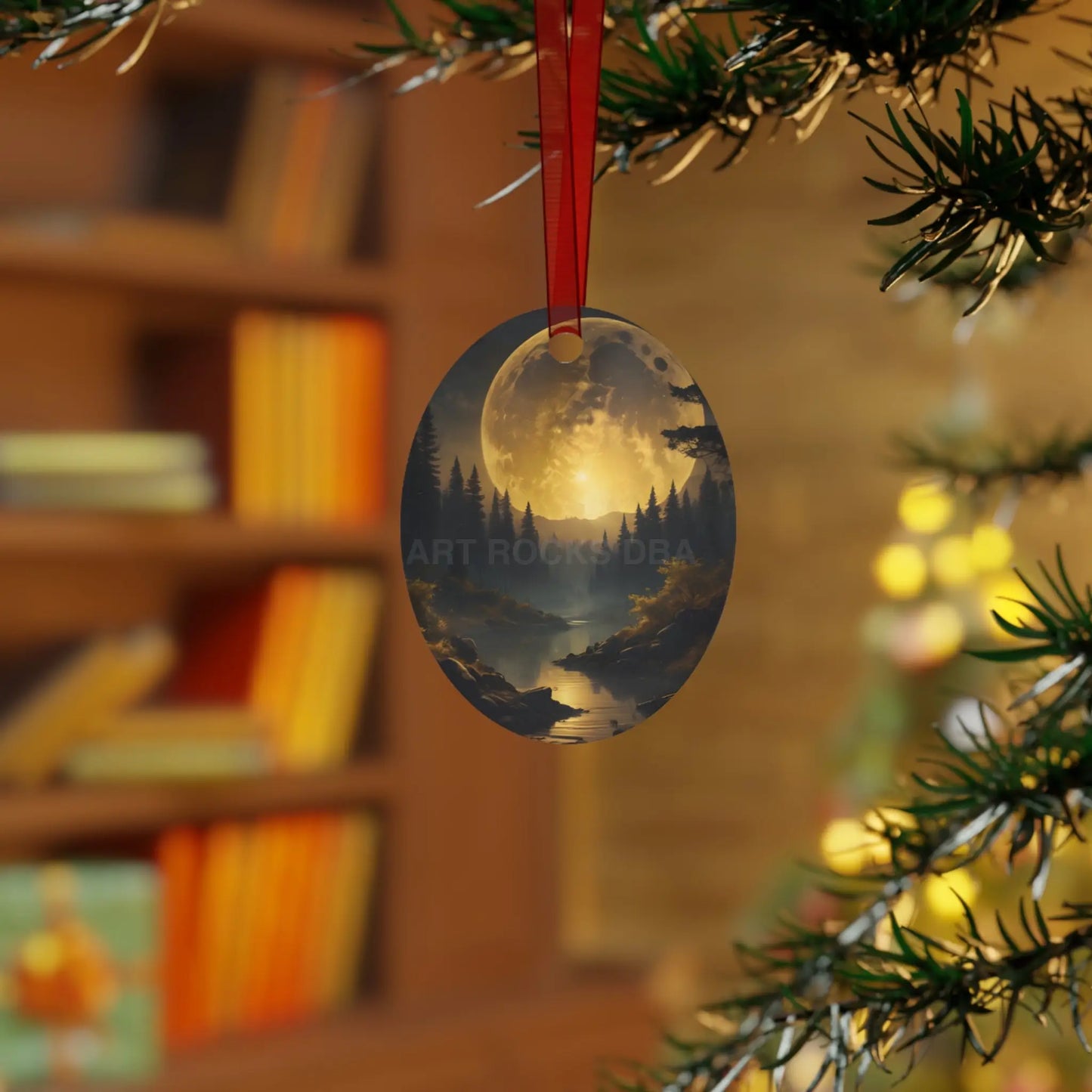 Metal Ornament — Golden Moonlit Forest Holiday Decoration - Home Decor