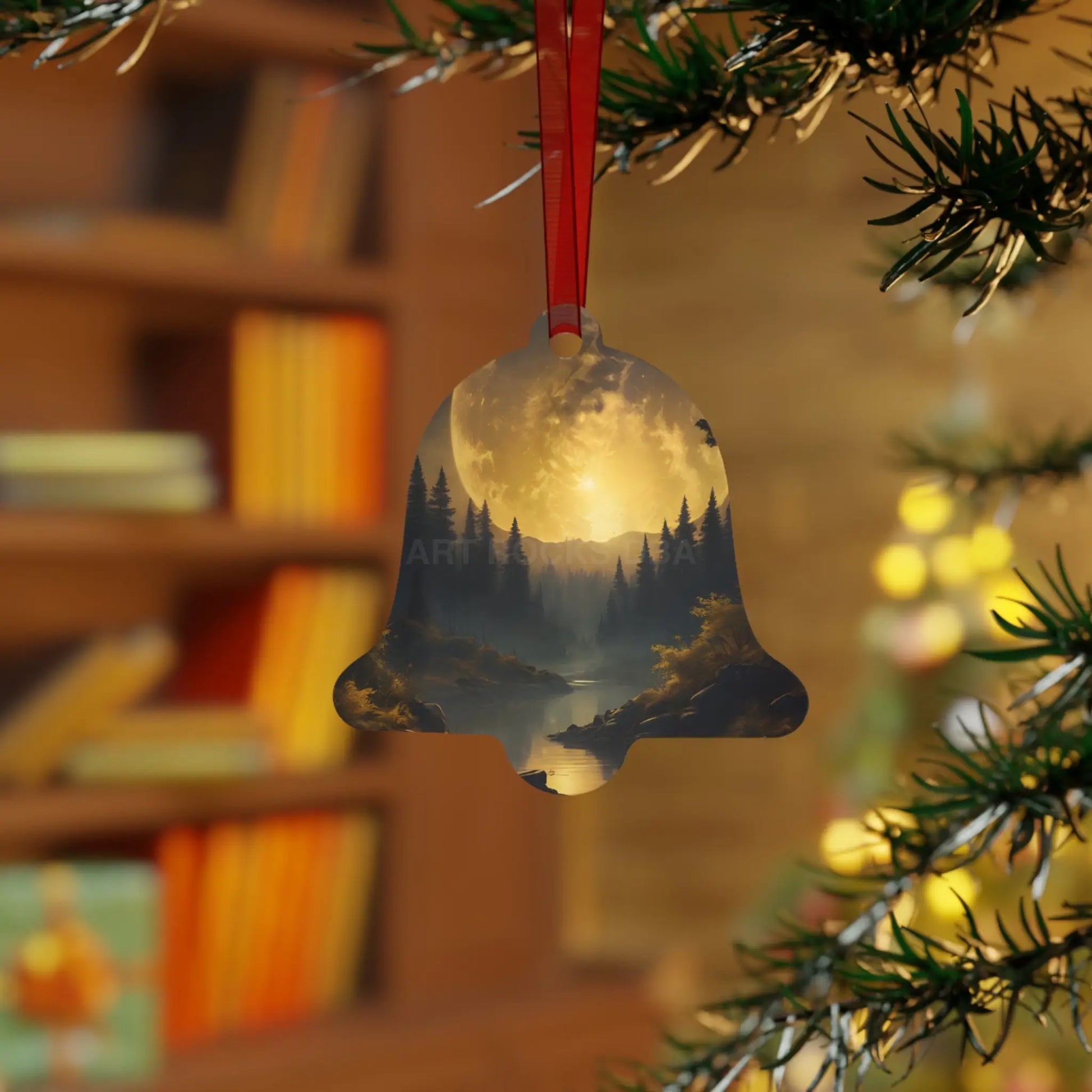 Metal Ornament — Golden Moonlit Forest Holiday Decoration - Home Decor
