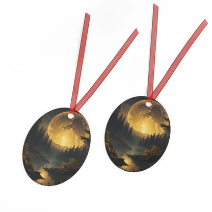 Metal Ornament — Golden Moonlit Forest Holiday Decoration - Home Decor
