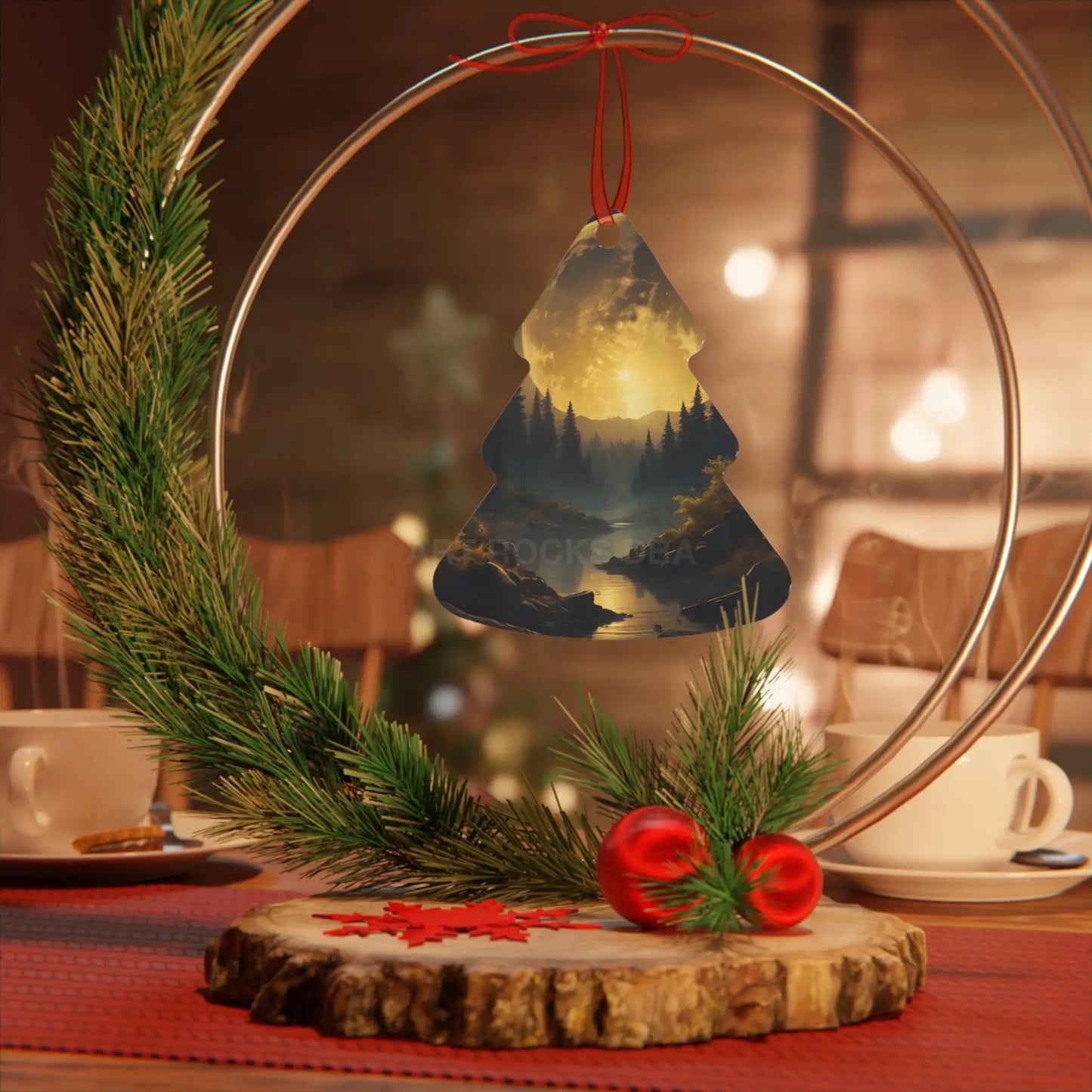 Metal Ornament — Golden Moonlit Forest Holiday Decoration - Home Decor