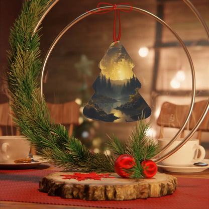 Metal Ornament — Golden Moonlit Forest Holiday Decoration - Home Decor