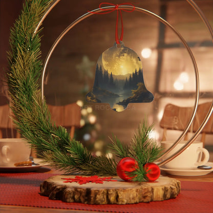 Metal Ornament — Golden Moonlit Forest Holiday Decoration - Home Decor