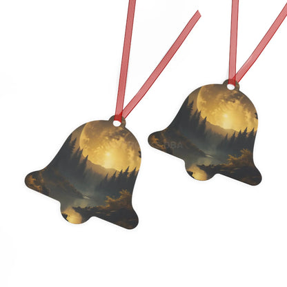 Metal Ornament — Golden Moonlit Forest Holiday Decoration - Home Decor