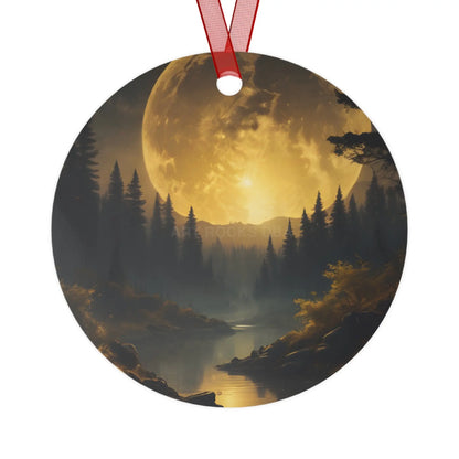 Metal Ornament — Golden Moonlit Forest Holiday Decoration - Round / One Size - Home Decor