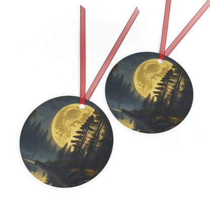 Metal Ornament — Moonlit Forest Over the Lake | Scenic Nature Christmas Decoration - Home Decor