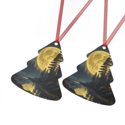 Metal Ornament — Moonlit Forest Over the Lake | Scenic Nature Christmas Decoration - Home Decor