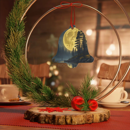 Metal Ornament — Moonlit Forest Over the Lake | Scenic Nature Christmas Decoration - Home Decor