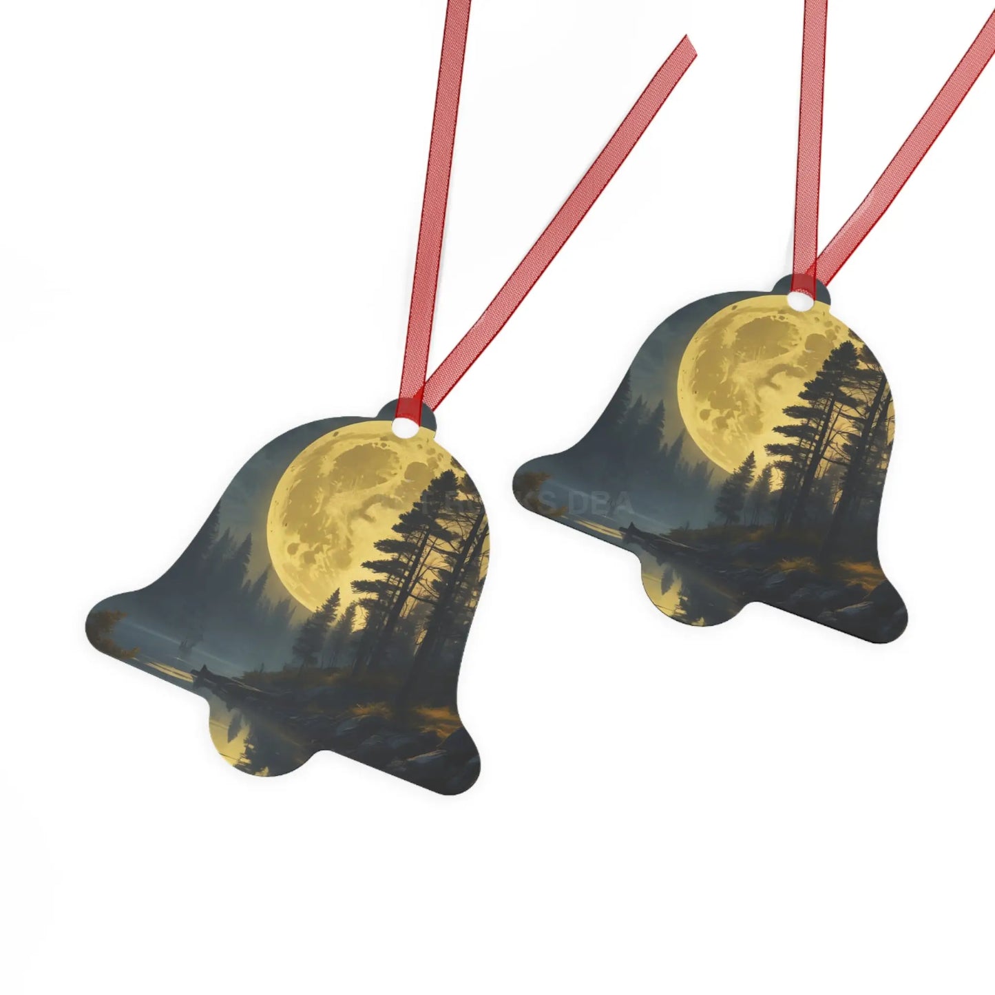 Metal Ornament — Moonlit Forest Over the Lake | Scenic Nature Christmas Decoration - Home Decor