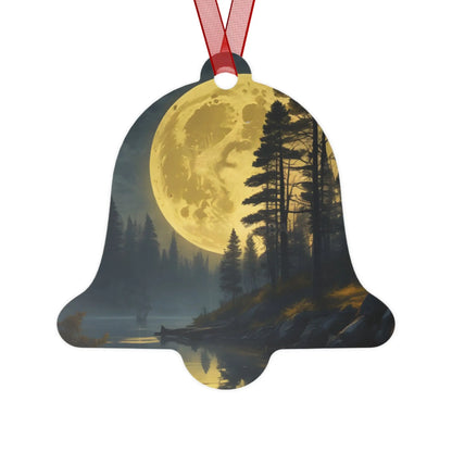 Metal Ornament — Moonlit Forest Over the Lake | Scenic Nature Christmas Decoration - Home Decor