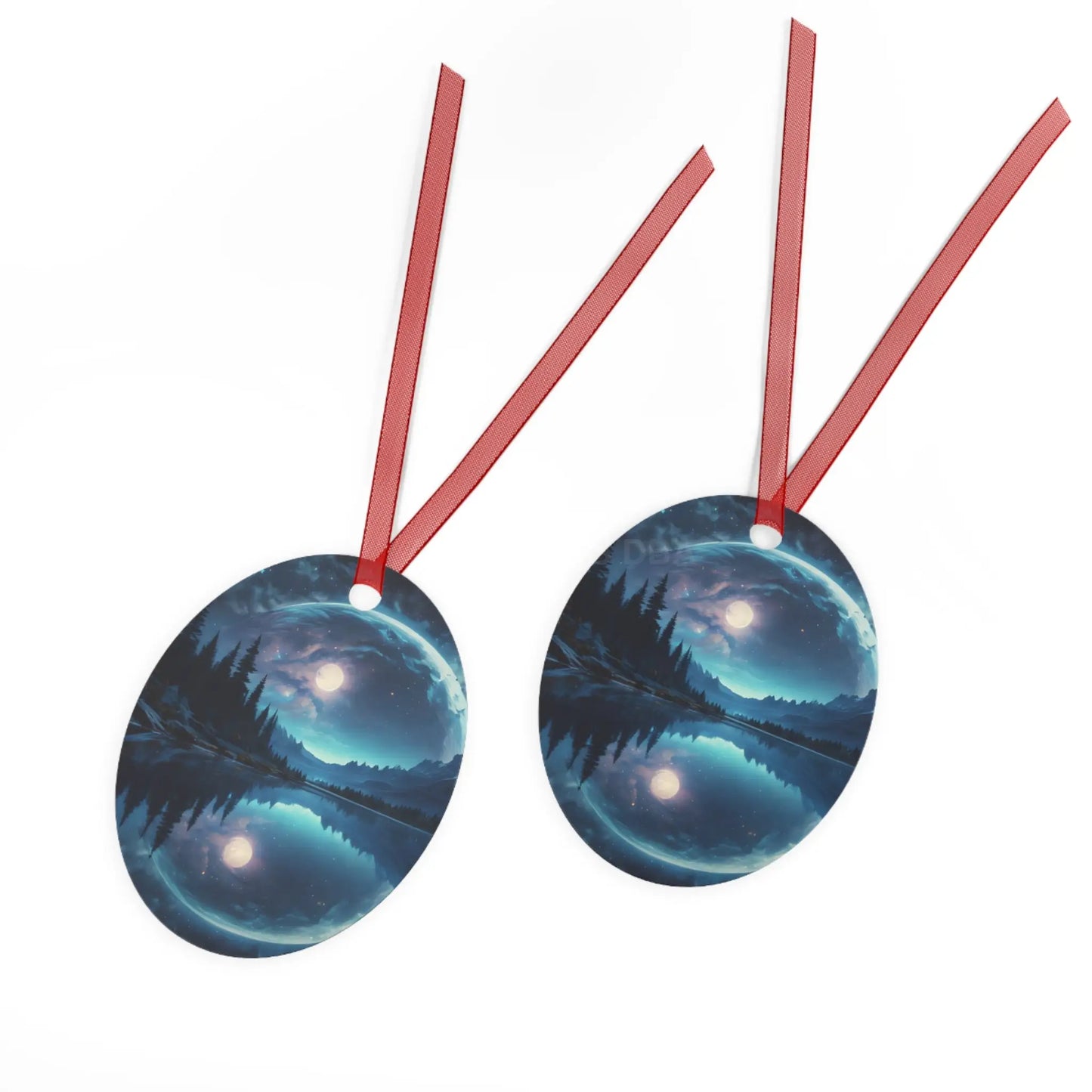 Metal Ornament — Moonlit Lake Landscape Christmas Tree Decoration - Home Decor