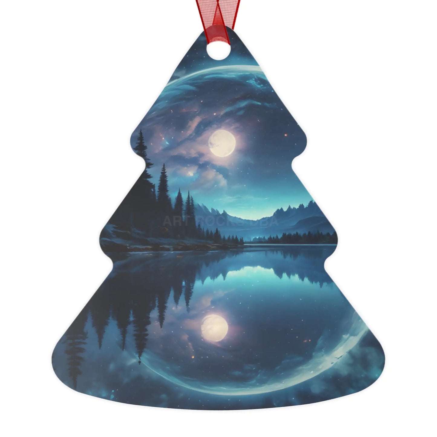 Metal Ornament — Moonlit Lake Landscape Christmas Tree Decoration - Home Decor