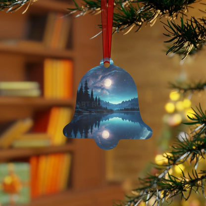 Metal Ornament — Moonlit Lake Landscape Christmas Tree Decoration - Home Decor
