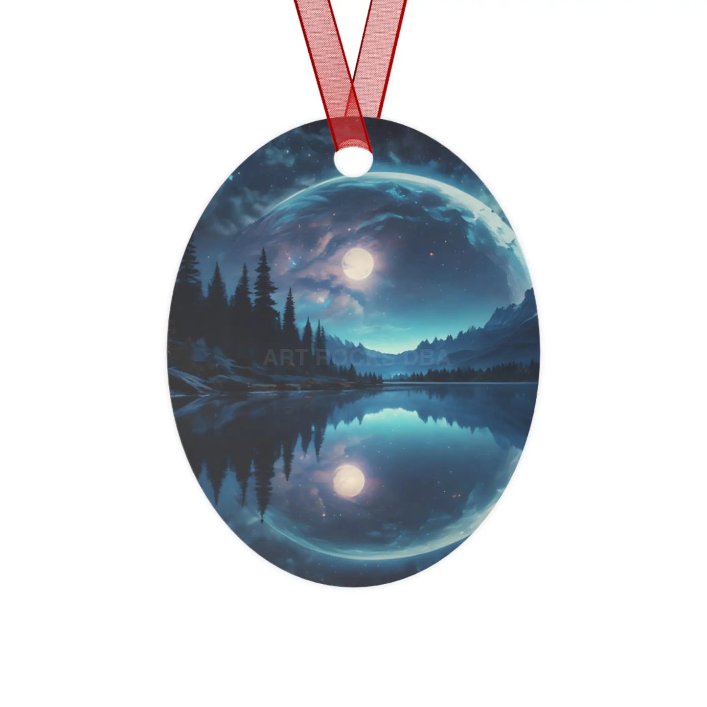 Metal Ornament — Moonlit Lake Landscape Christmas Tree Decoration - Oval / One Size - Home Decor