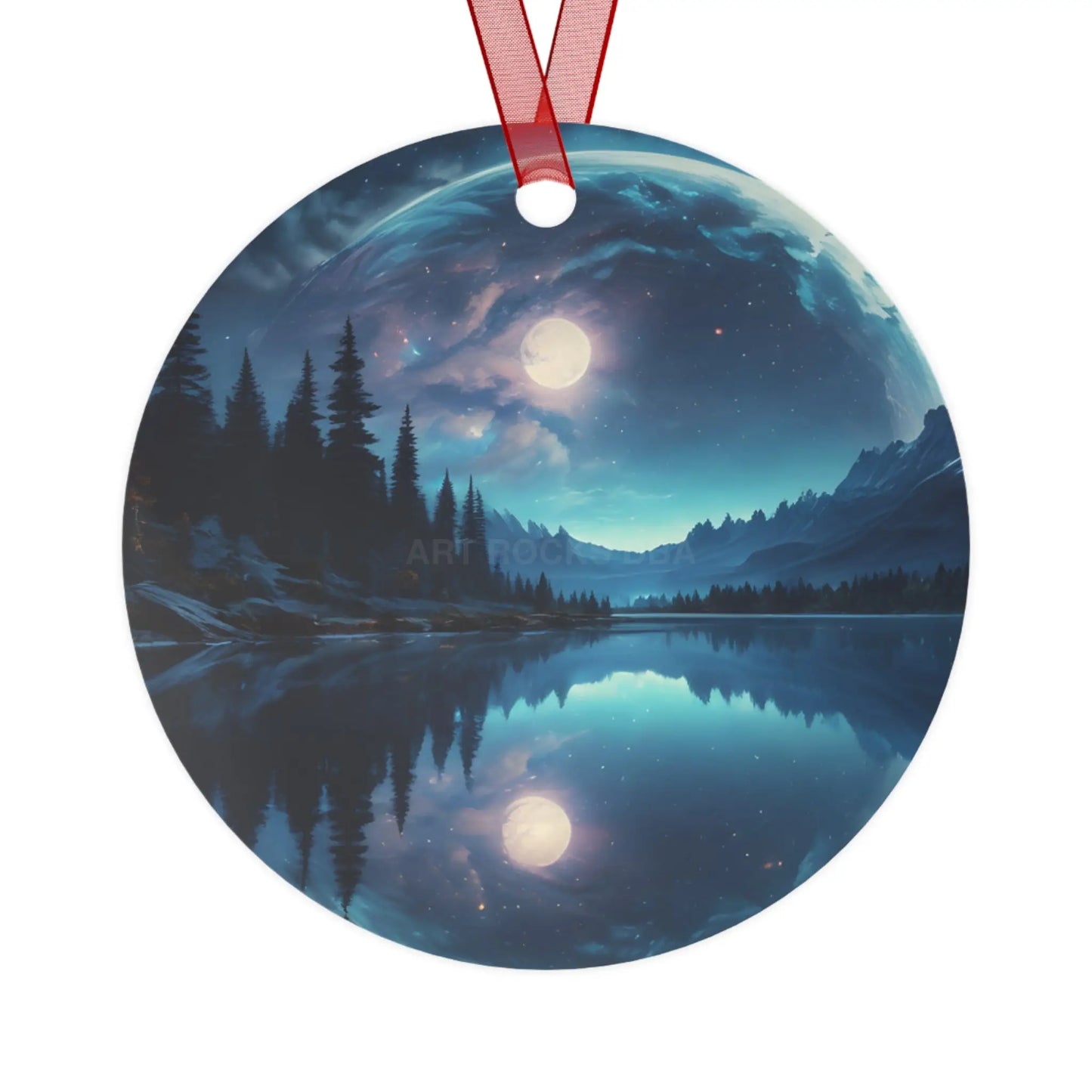 Metal Ornament — Moonlit Lake Landscape Christmas Tree Decoration - Round / One Size - Home Decor