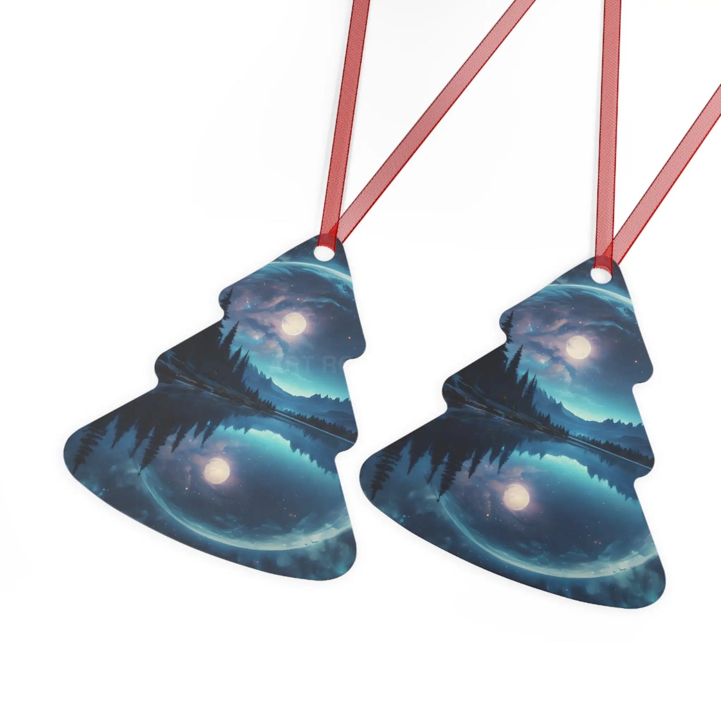 Metal Ornament — Moonlit Lake Landscape Christmas Tree Decoration - Home Decor