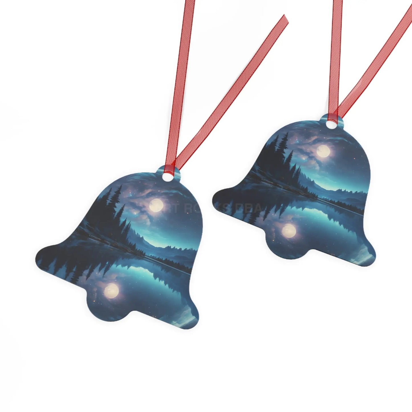 Metal Ornament — Moonlit Lake Landscape Christmas Tree Decoration - Home Decor