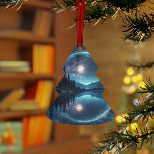 Metal Ornament — Moonlit Lake Landscape Christmas Tree Decoration - Tree / One Size - Home Decor