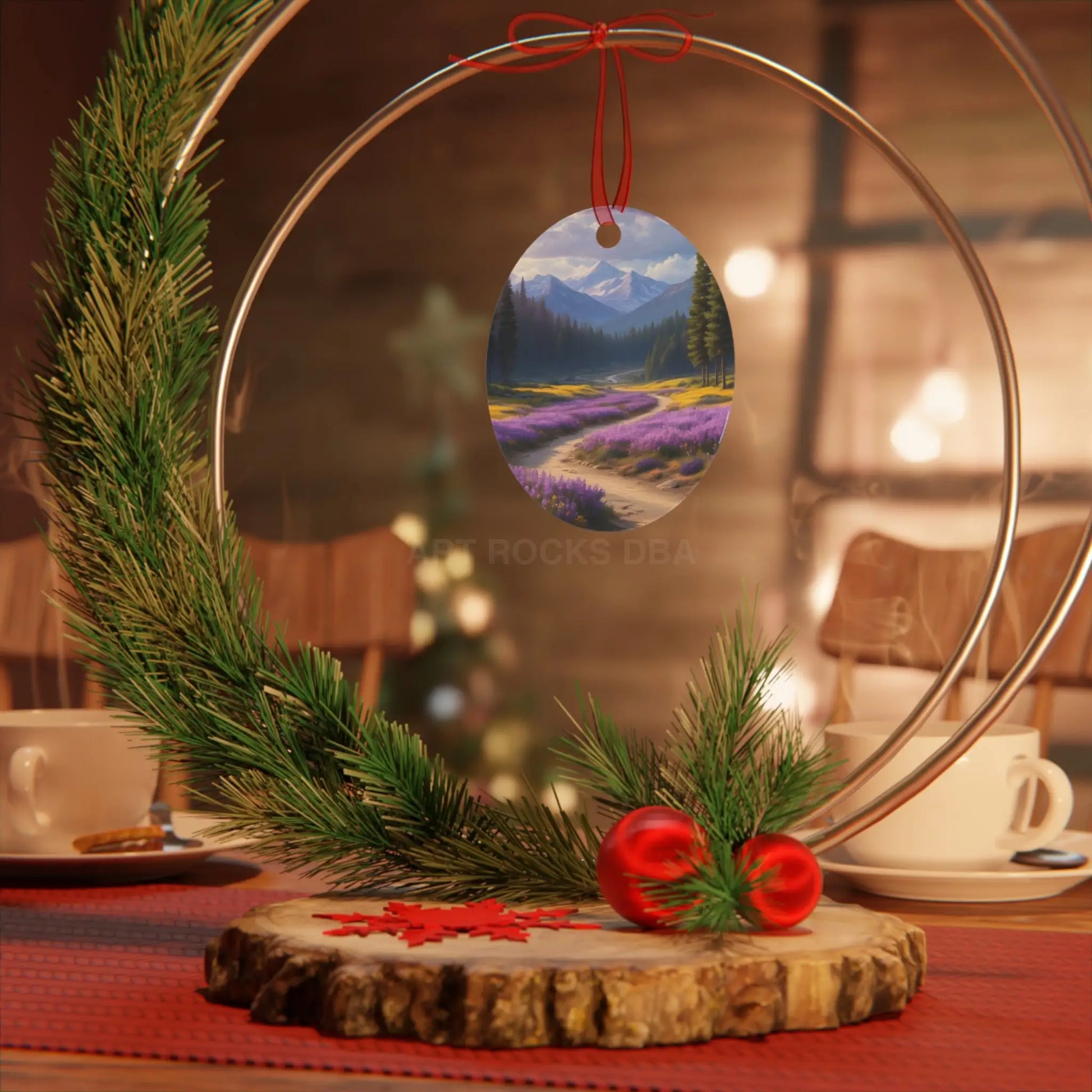 Metal Ornament — Mountain Meadow Landscape Holiday Decoration - Home Decor