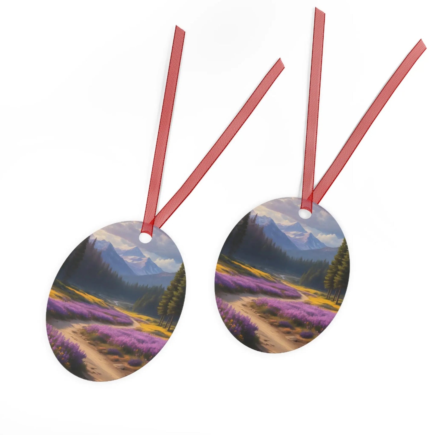 Metal Ornament — Mountain Meadow Landscape Holiday Decoration - Home Decor