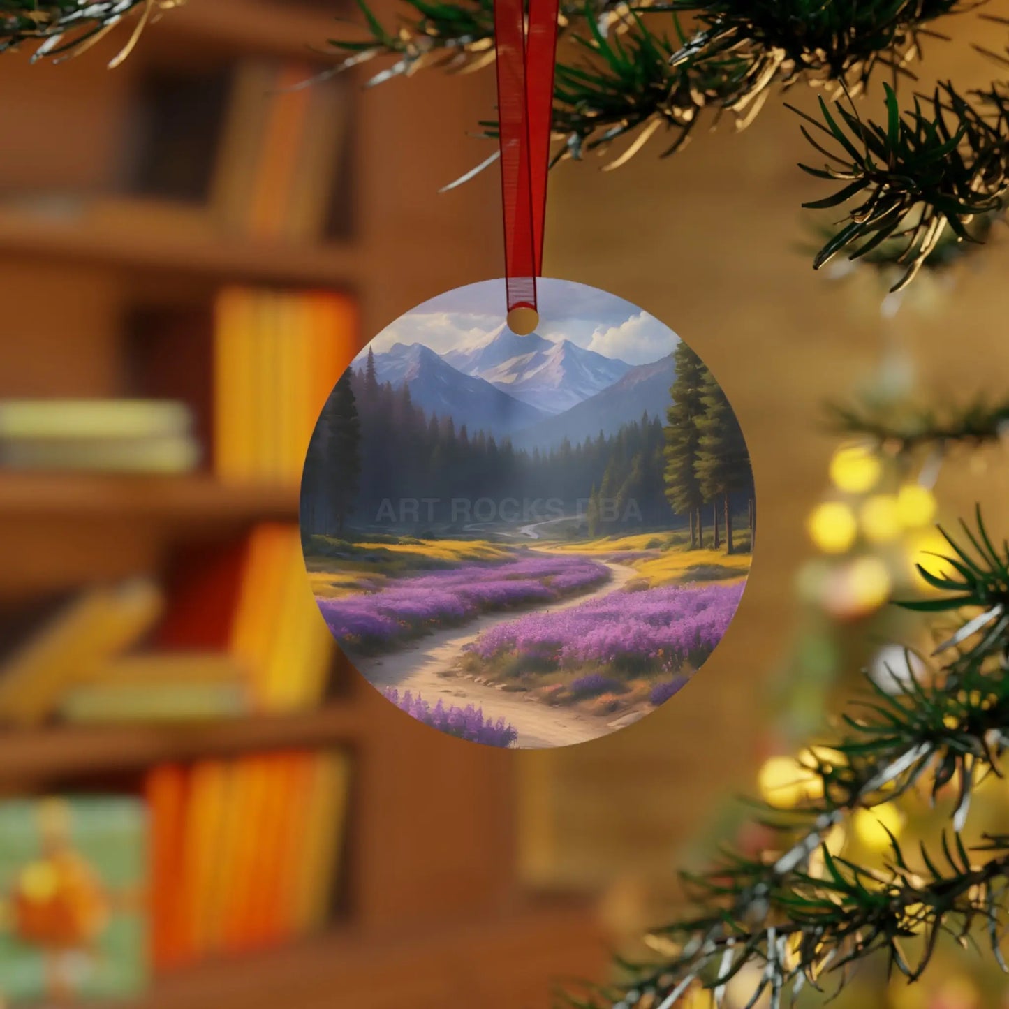 Metal Ornament — Mountain Meadow Landscape Holiday Decoration - Home Decor