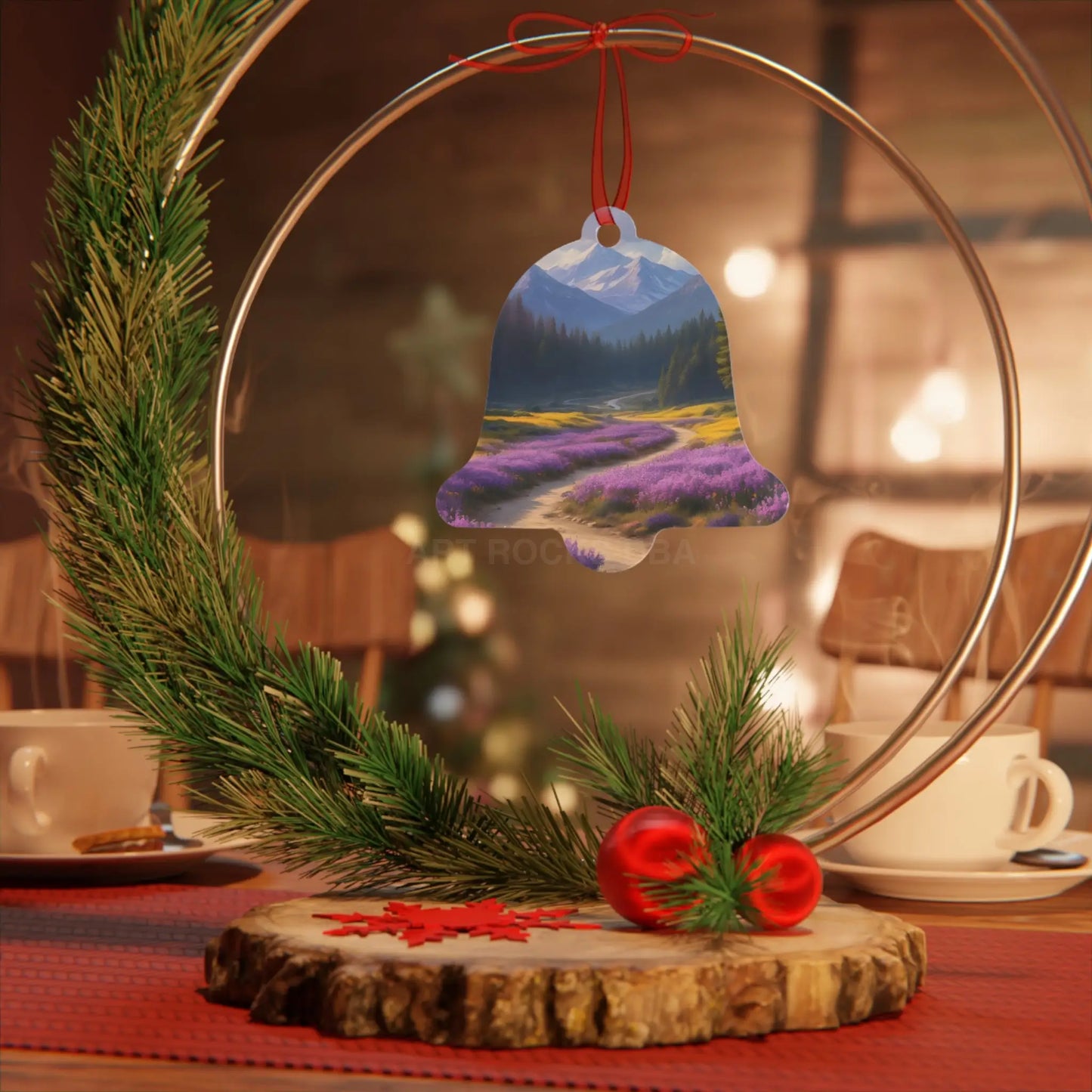 Metal Ornament — Mountain Meadow Landscape Holiday Decoration - Home Decor