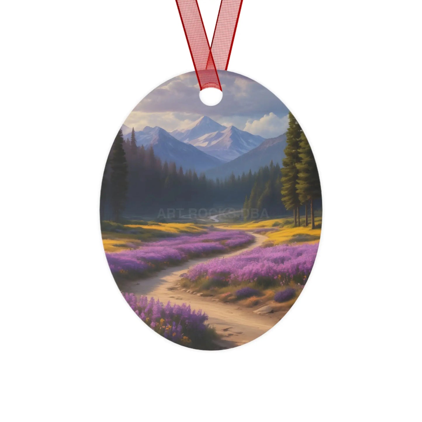 Metal Ornament — Mountain Meadow Landscape Holiday Decoration - Oval / One Size - Home Decor