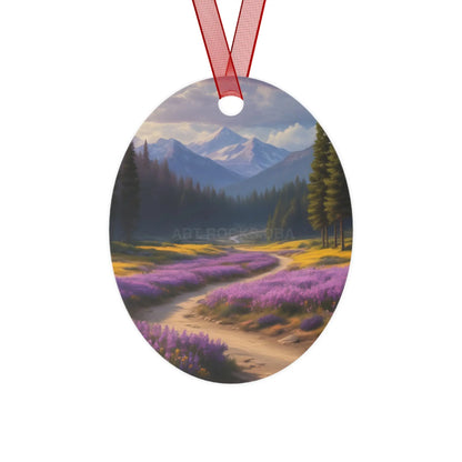 Metal Ornament — Mountain Meadow Landscape Holiday Decoration - Oval / One Size - Home Decor