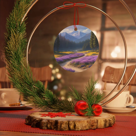 Metal Ornament — Mountain Meadow Landscape Holiday Decoration - Round / One Size - Home Decor