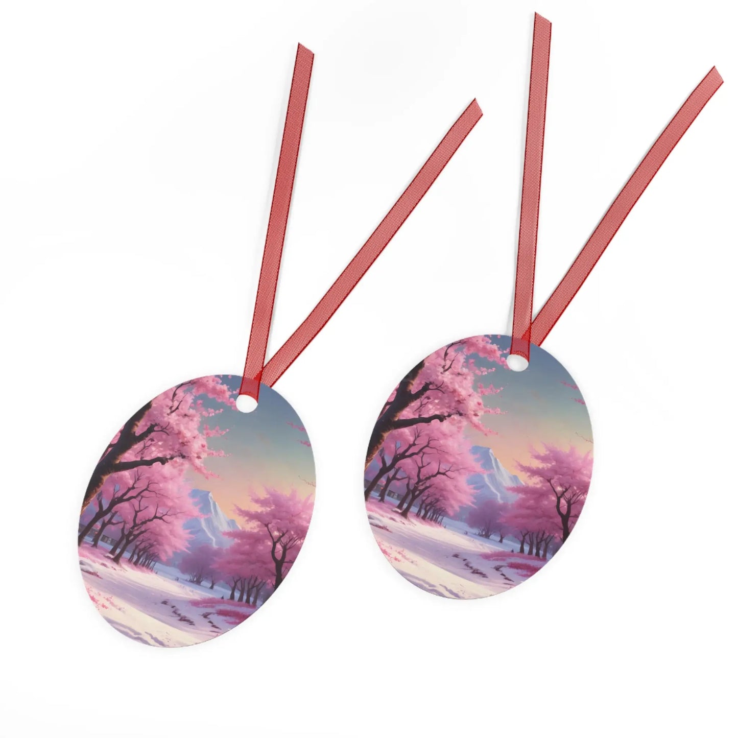 Metal Ornament — Pink Cherry Blossom Landscape Holiday Decoration - Home Decor